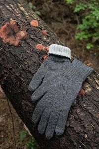 Iditarod 100% Alpaca Double-Thick Reversible Gloves: Black/MedGrey / Large