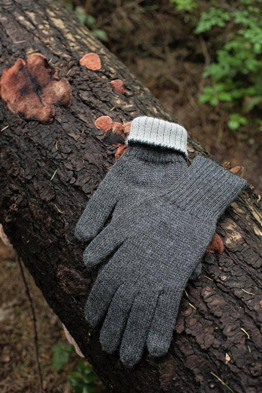 Iditarod 100% Alpaca Double-Thick Reversible Gloves: Black/MedGrey / Large