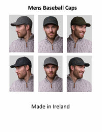 MEN'S BASEBALL CAPS - MADE IN IRELAND - 100% WOOL: Dark Gray Herringbone / Large