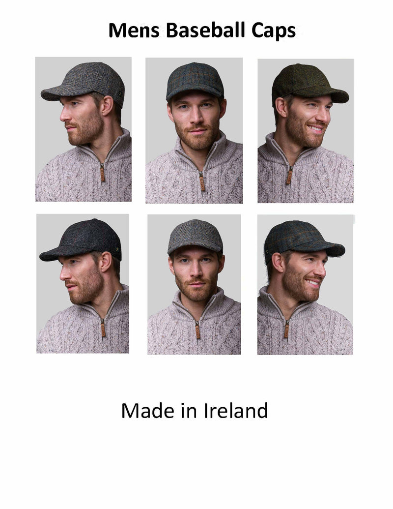 MEN'S BASEBALL CAPS - MADE IN IRELAND - 100% WOOL: Dark Gray Herringbone / Large