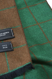 Brushed Silk Window-Pane Scarf: Brown/Green