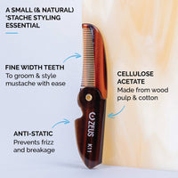 Folding Mustache Comb - Traditional: Tortoiseshell