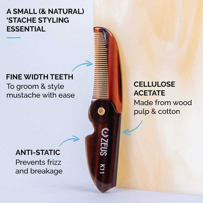 Folding Mustache Comb - Traditional: Tortoiseshell