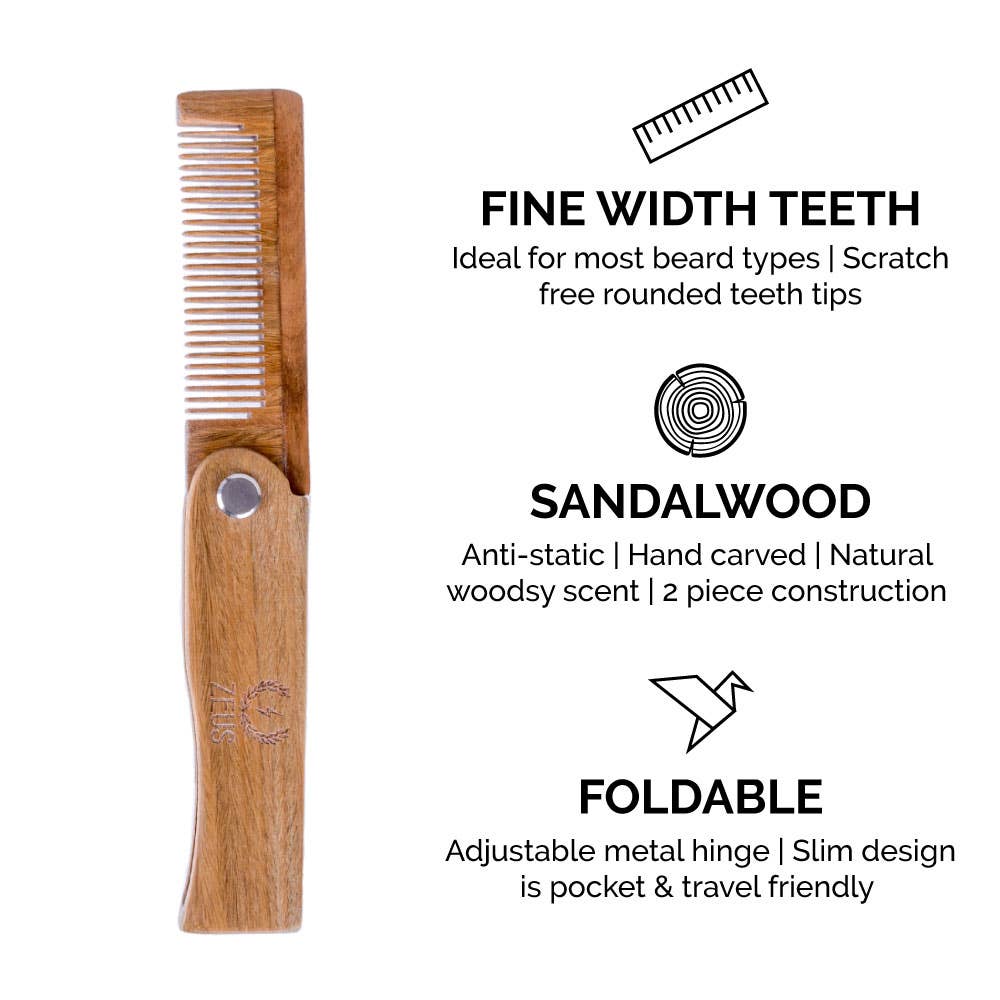 Zeus Sandalwood Beard Foldable Comb (F31)