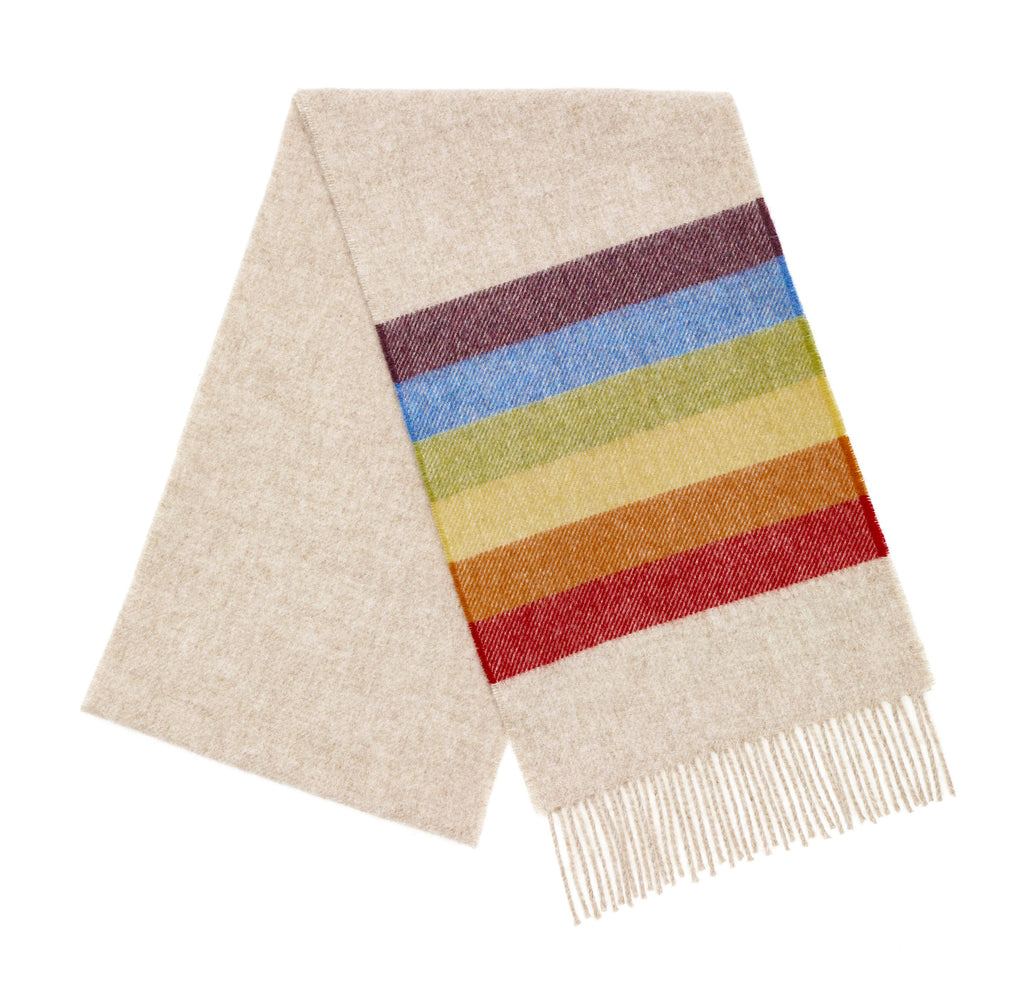 Pride Rainbow Beige Scarf - Merino Lambswool - Made in UK