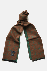Brushed Silk Window-Pane Scarf: Brown/Green