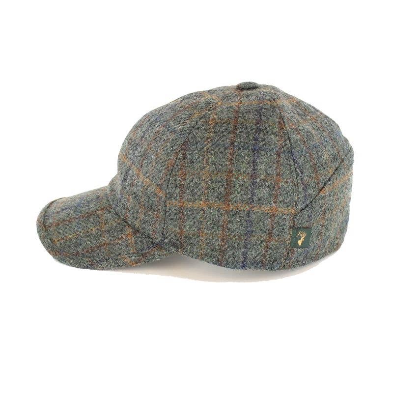 MEN'S BASEBALL CAPS - MADE IN IRELAND - 100% WOOL: Sage Green Plaid / Extra Large