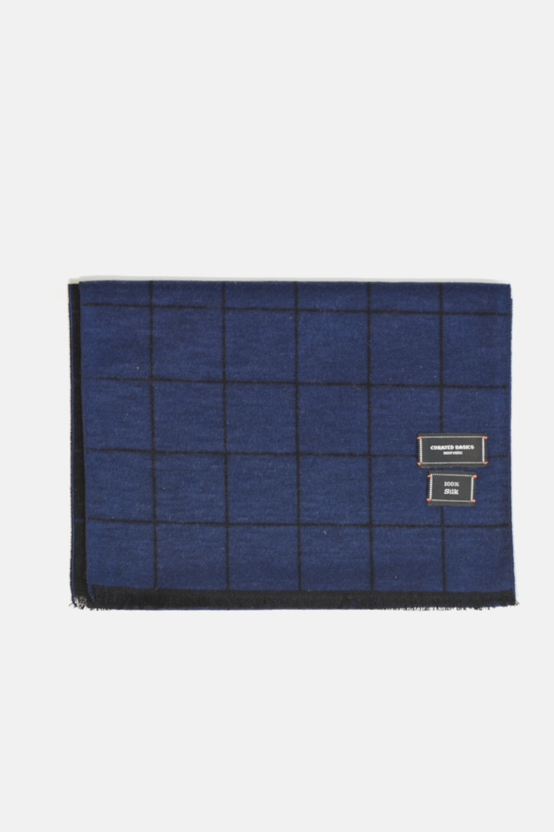 Brushed Silk Window-Pane Scarf: Brown/Green