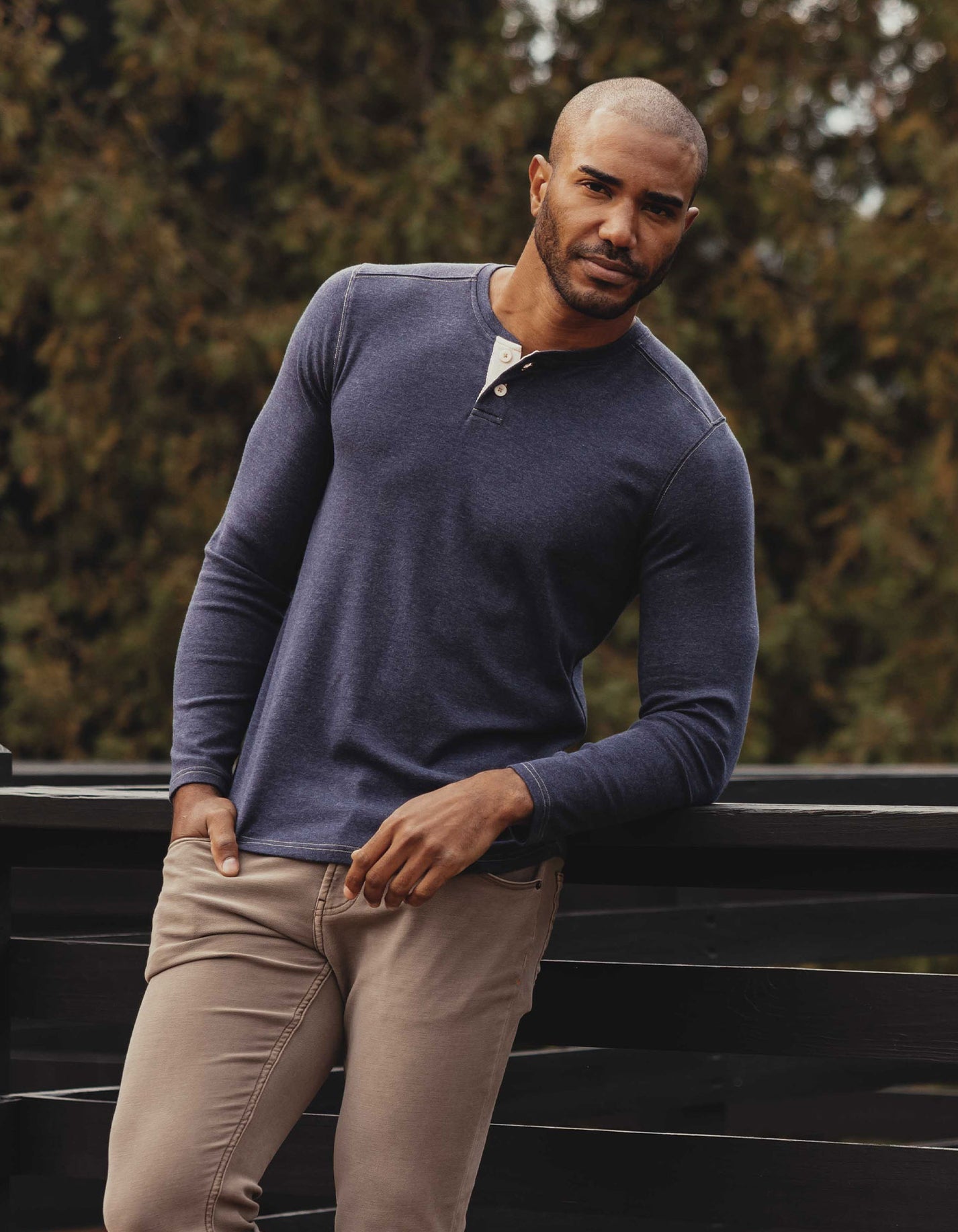 henley dress shirt Ash & Erie Heather Blue Henley for Short Men Heather Blue / S