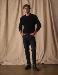 Robles Knit Waffle Stitch Polo in Black