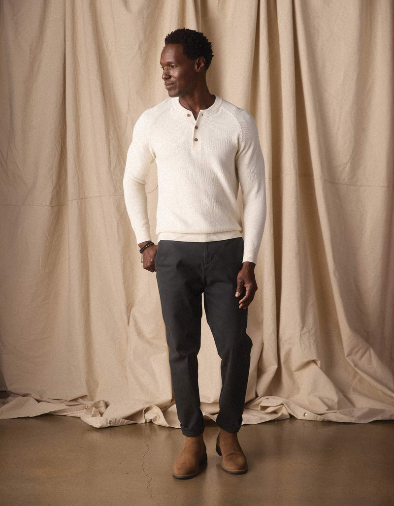 COOLMAX Textured Sweater Henley in Ivory