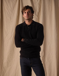 Robles Knit Waffle Stitch Polo in Black
