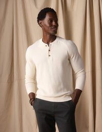 COOLMAX Textured Sweater Henley in Ivory