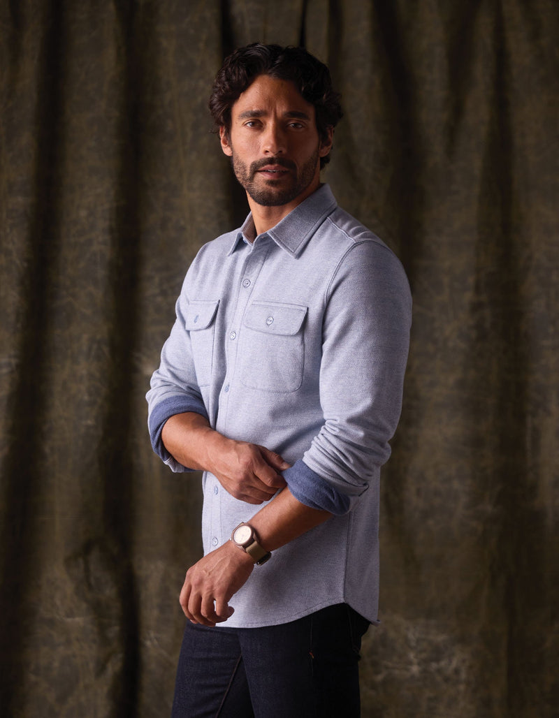 Textured Knit Shirt in Vintage Blue