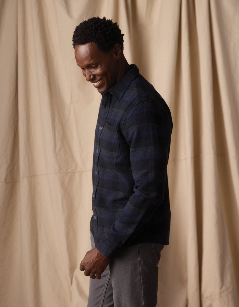 Louis Heavyweight Flannel Overshirt in Midnight Blue