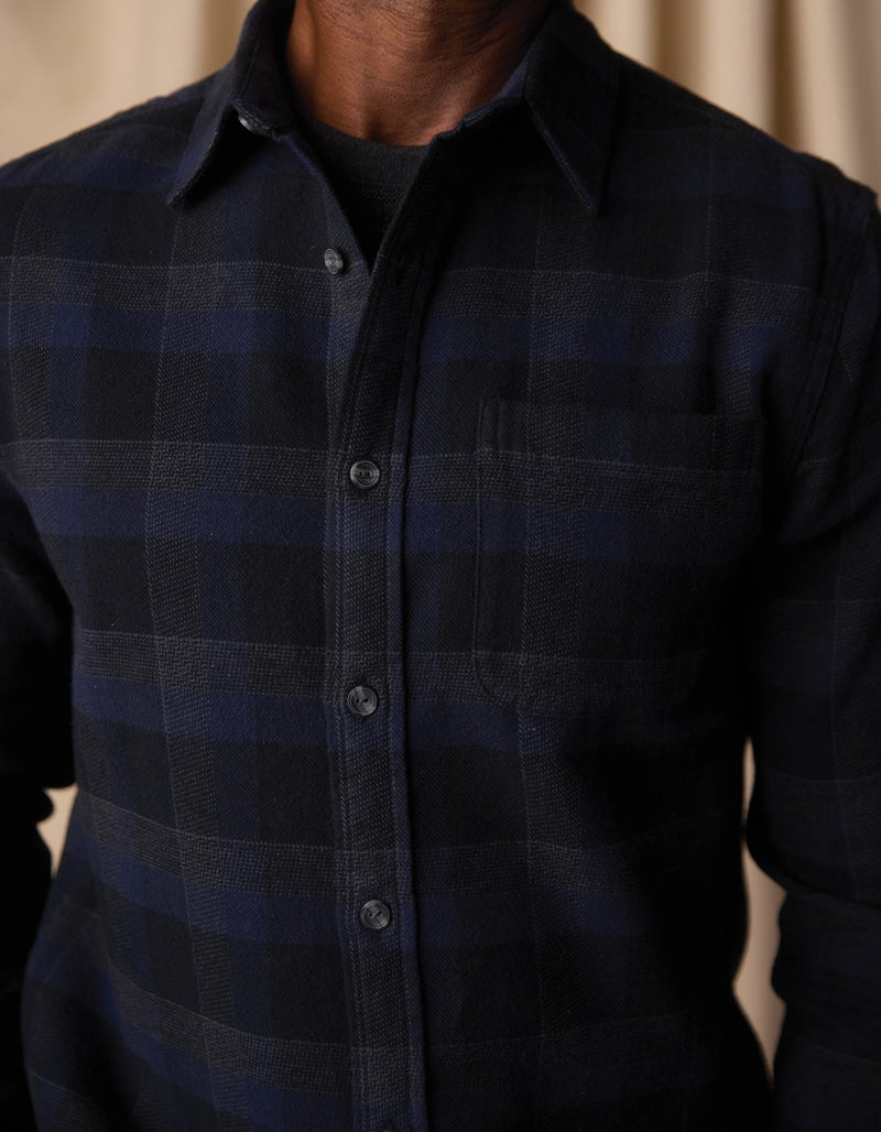 Louis Heavyweight Flannel Overshirt in Midnight Blue