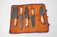 5-Piece  Knife Set / With Leather carry Bag Burnt Bone