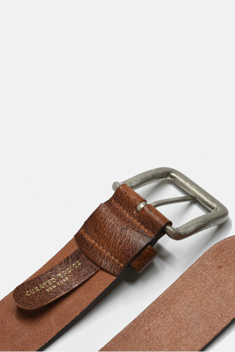 Wide Cognac Brown Leather with Silver Buckle Belt: Large