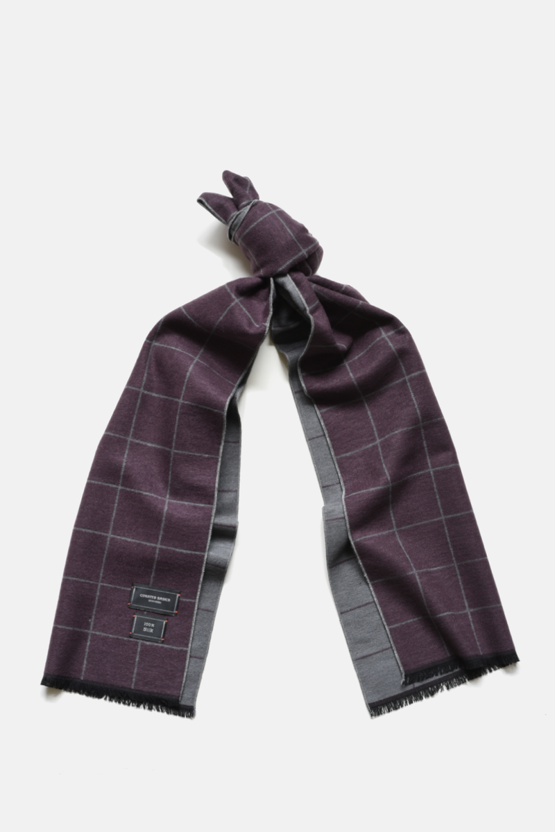 Brushed Silk Window-Pane Scarf: Brown/Green