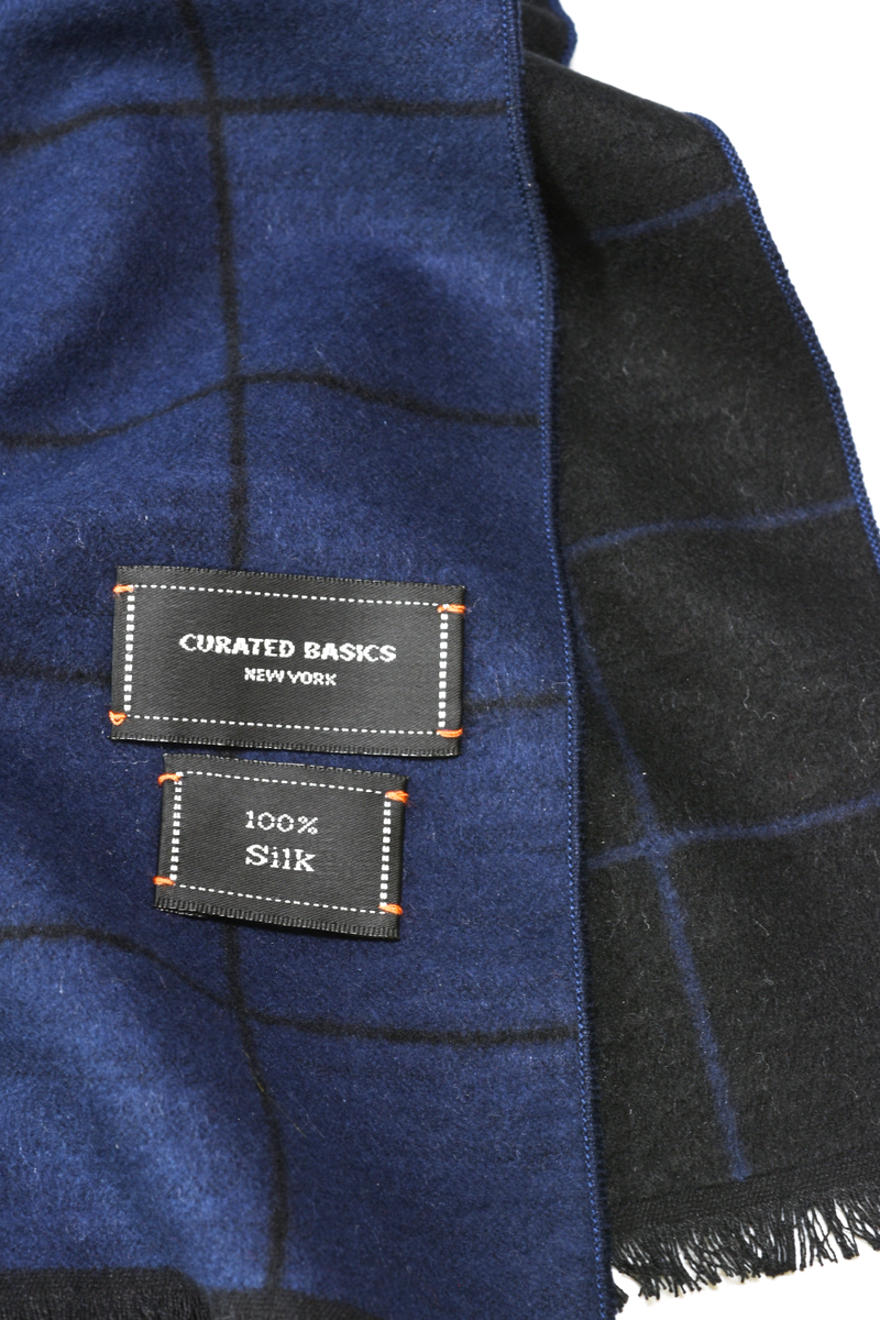 Brushed Silk Window-Pane Scarf: Brown/Green