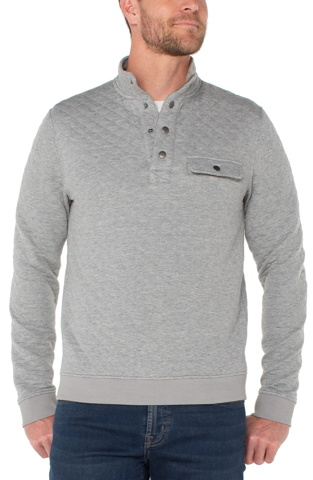 Heather Gray Pleated Snap Pullover