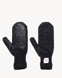 Black Melange Ragg Wool Mitten with Black Deer Skin