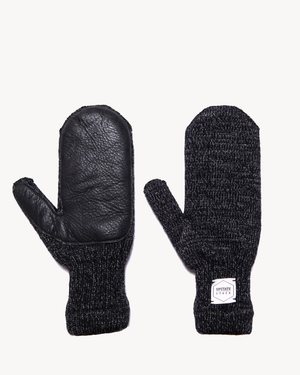 Black Melange Ragg Wool Mitten with Black Deer Skin