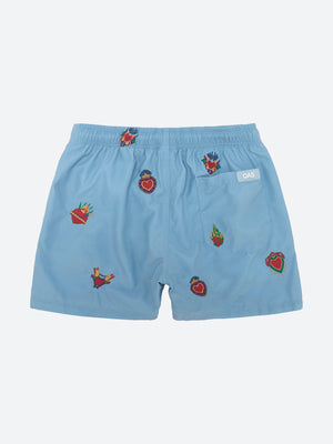 Full Embroidery Hearts on Fire Swim Shorts