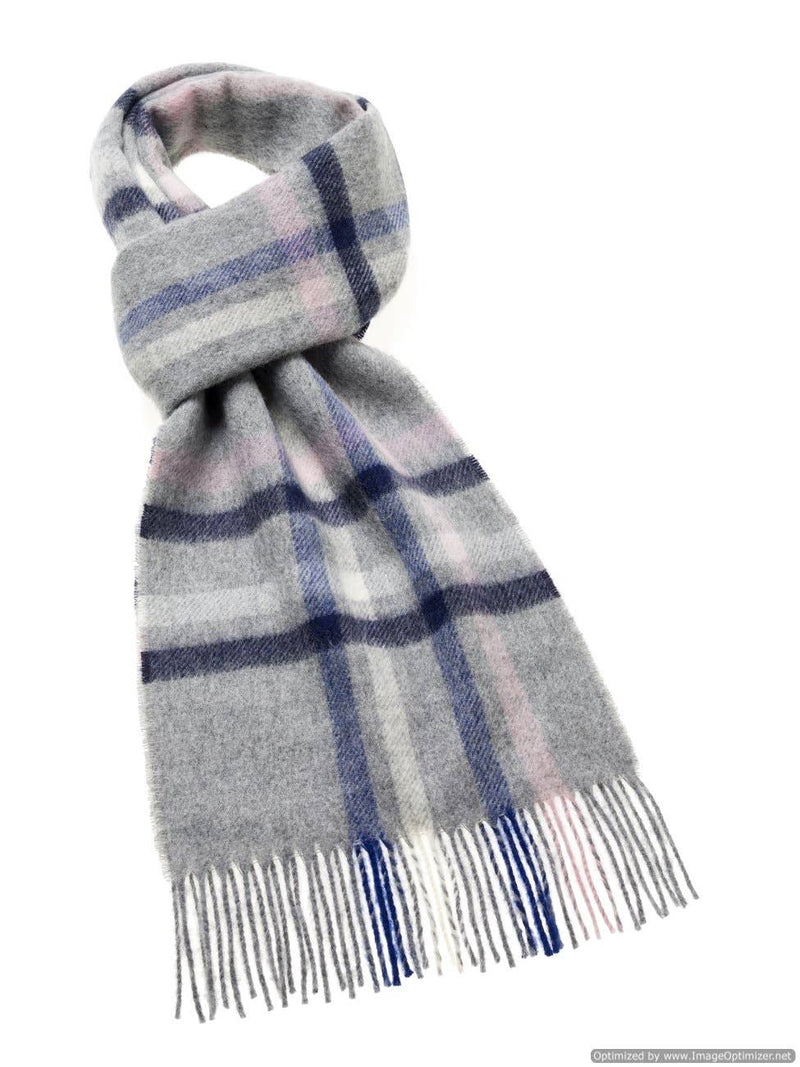 Moorland Check Gray Scarf - Merino Lambswool - Made in England