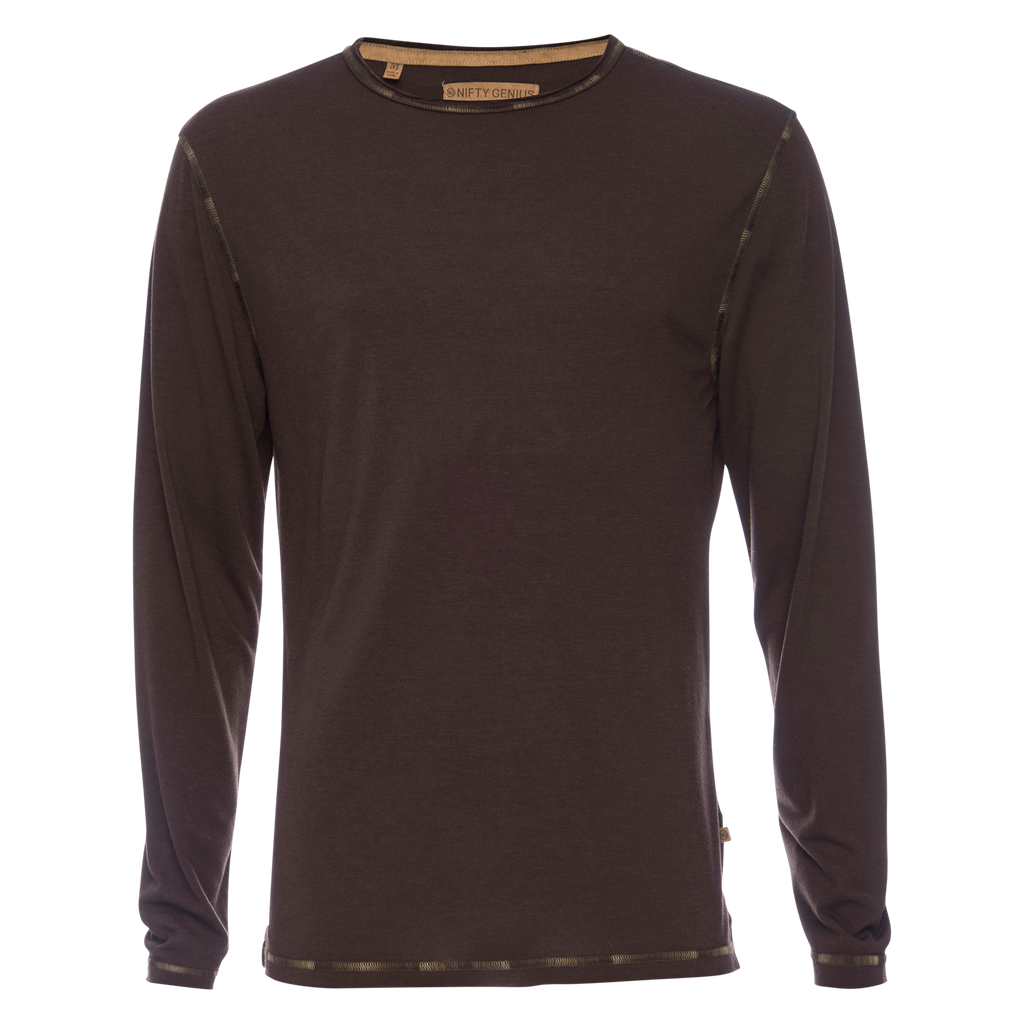 Ryan Raw Seam Ombre Stitch Crew Neck in Brown