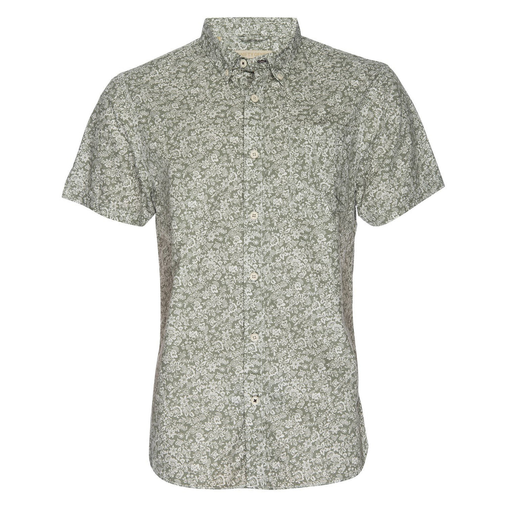 Truman Button Collar Floral Print in White/Olive