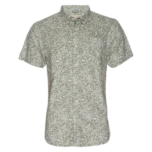 Truman Button Collar Floral Print in White/Olive