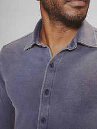 Puremeso Acid Wash Button Up Shirt-Navy