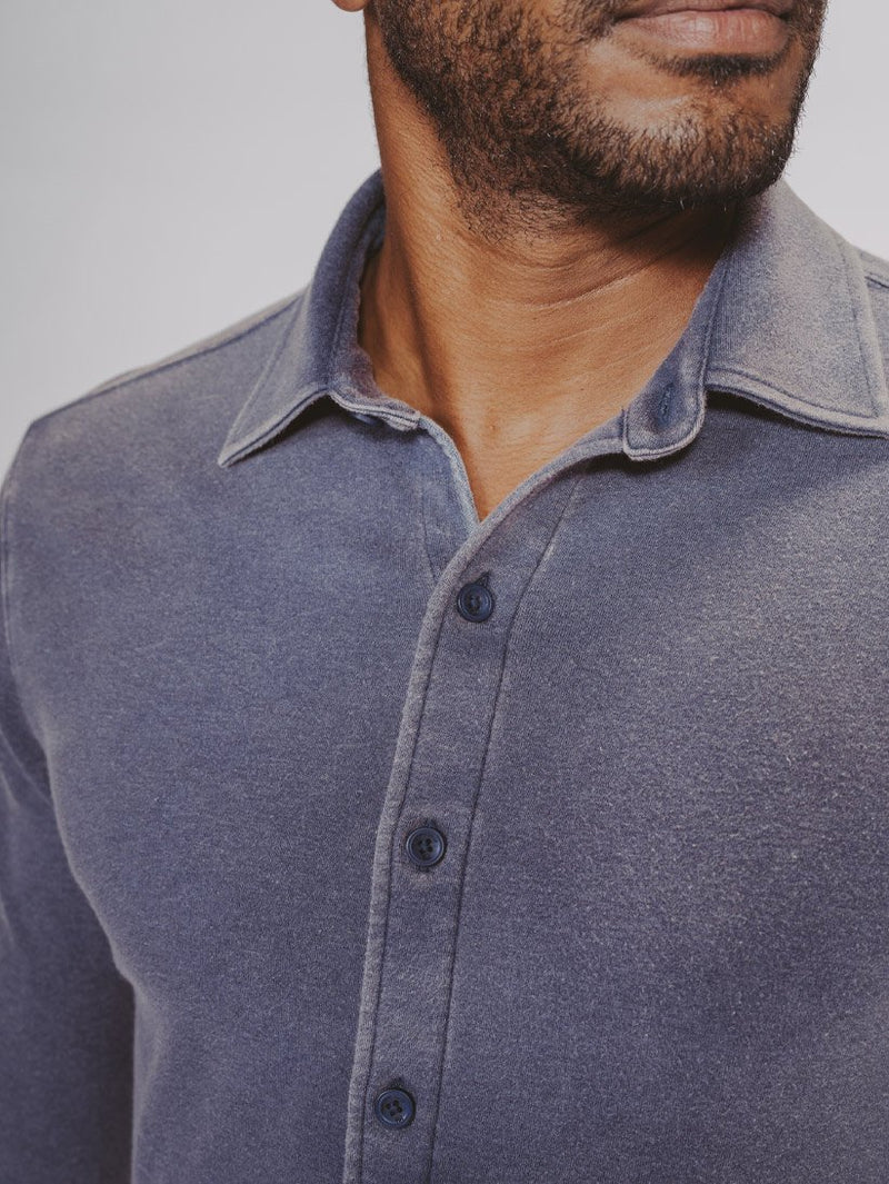 Puremeso Acid Wash Button Up Shirt-Navy