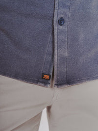 Puremeso Acid Wash Button Up Shirt-Navy