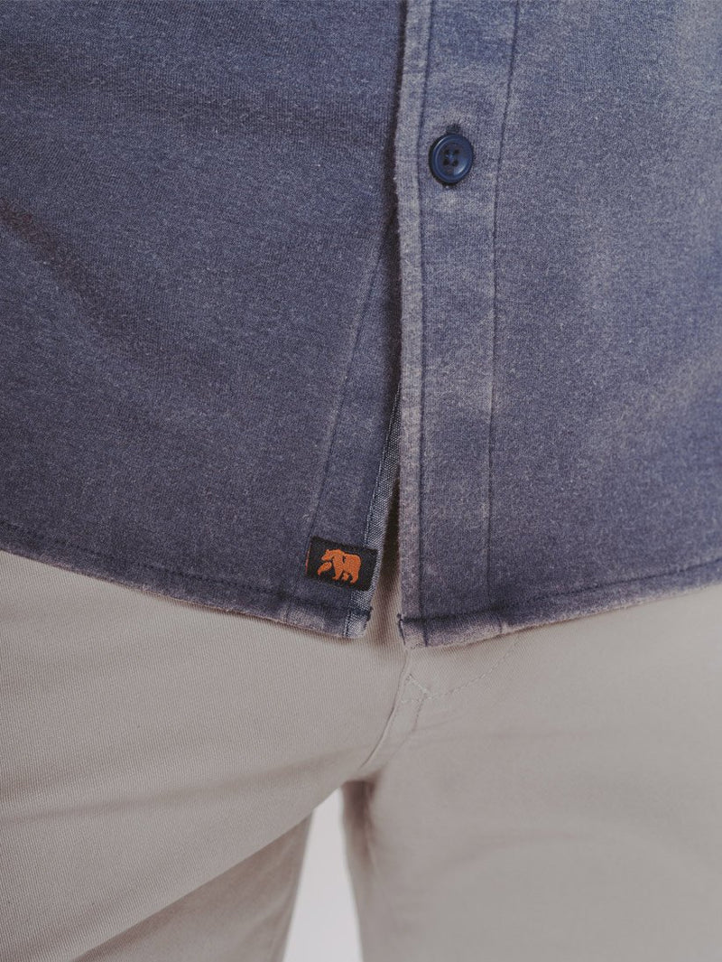 Puremeso Acid Wash Button Up Shirt-Navy