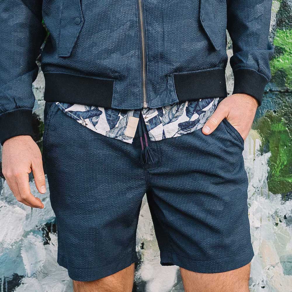 Kennedy Pull On Short in Camo Jacquard Seersucker